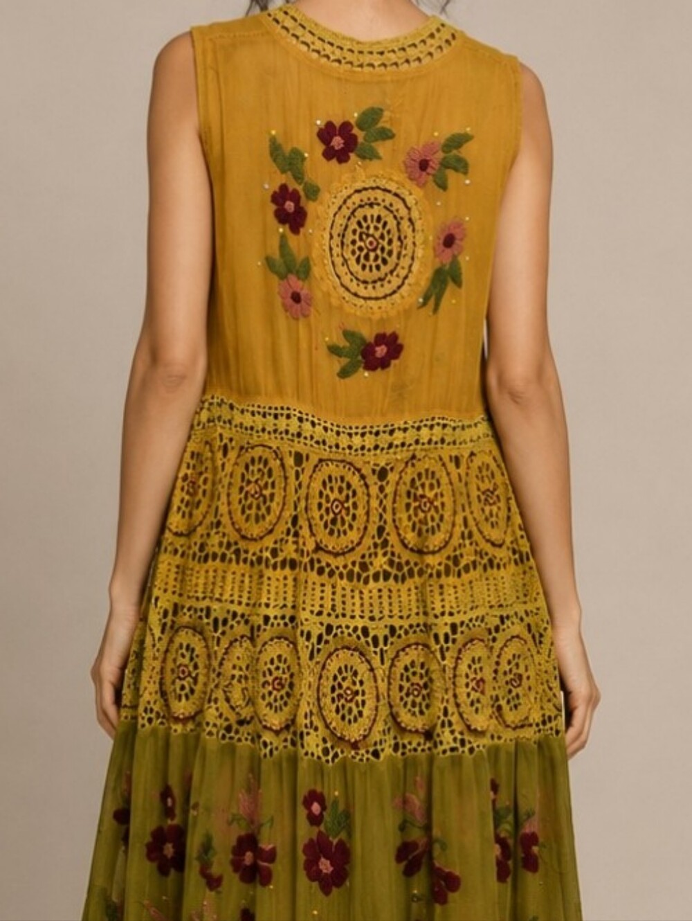 Boho Lace Embroidered Maxi Dress Vintage Inspired Crochet Boutique - Picture 4 of 14